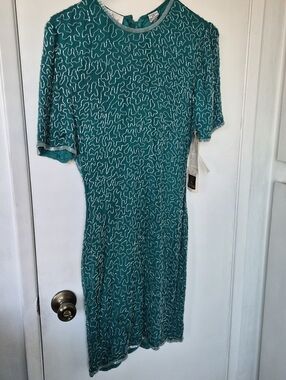 Vintage NWT Teal Pure Silk Short Sleeve Women's Dress Laurence Kazar